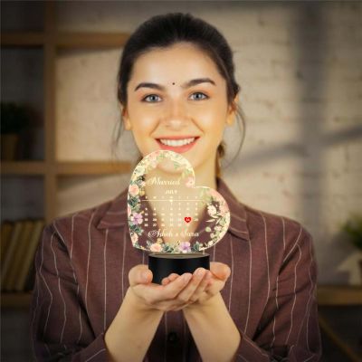 Personalized Heart Shape Wedding LED Lamp Custom with Names and Marriage Date – Romantic Anniversary & Wedding Gift for Couples, Husband, Wife Warm White Light with USB Cable